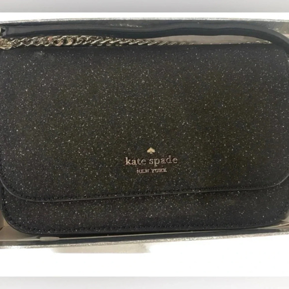 KATE SPADE Convertible Black Glitter Crossbody/Clutch Handbag NEW in gift box - Picture 1 of 12